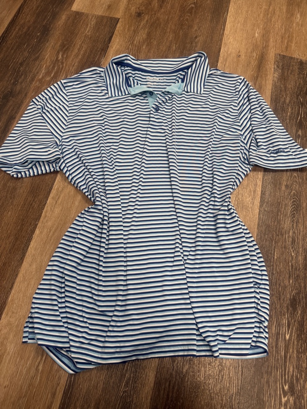 Reebok Men's Blue and White Striped Polo Shirt